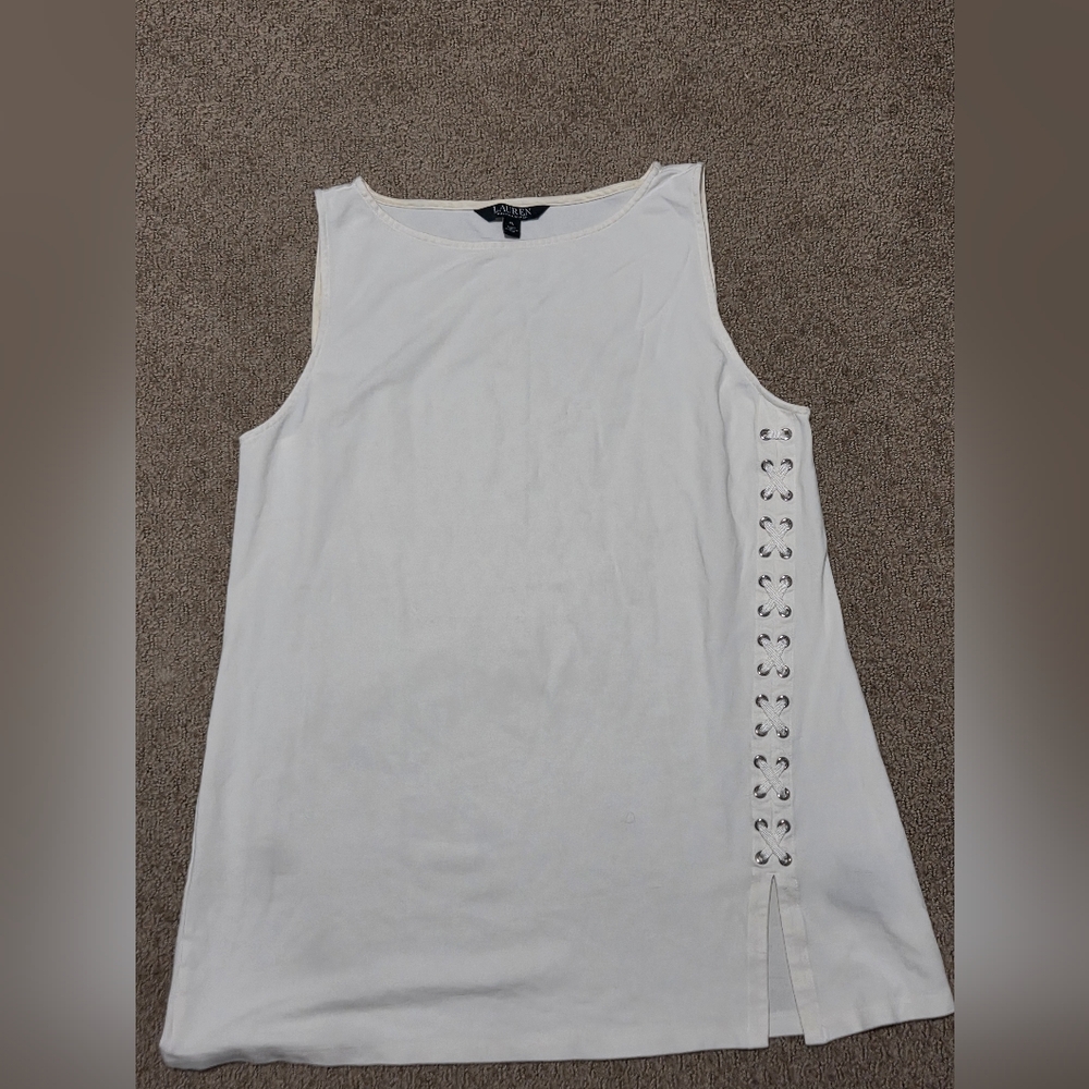 Lauren Ralph Lauren White Lace-Up Side Sleeveless Top Size PL
